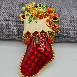 Christopher Radko Enamel Christmas Stocking with Toys Brooch
